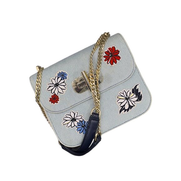 Tommy Hilfiger Embroidered Denim Crossbody Bag with Gold Chain Strap - Picture 7 of 16